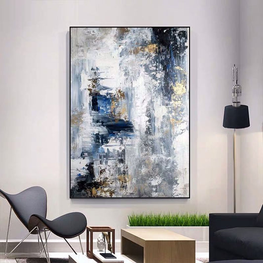 100% Hand Painted Abstract Blue/White Oil Painting