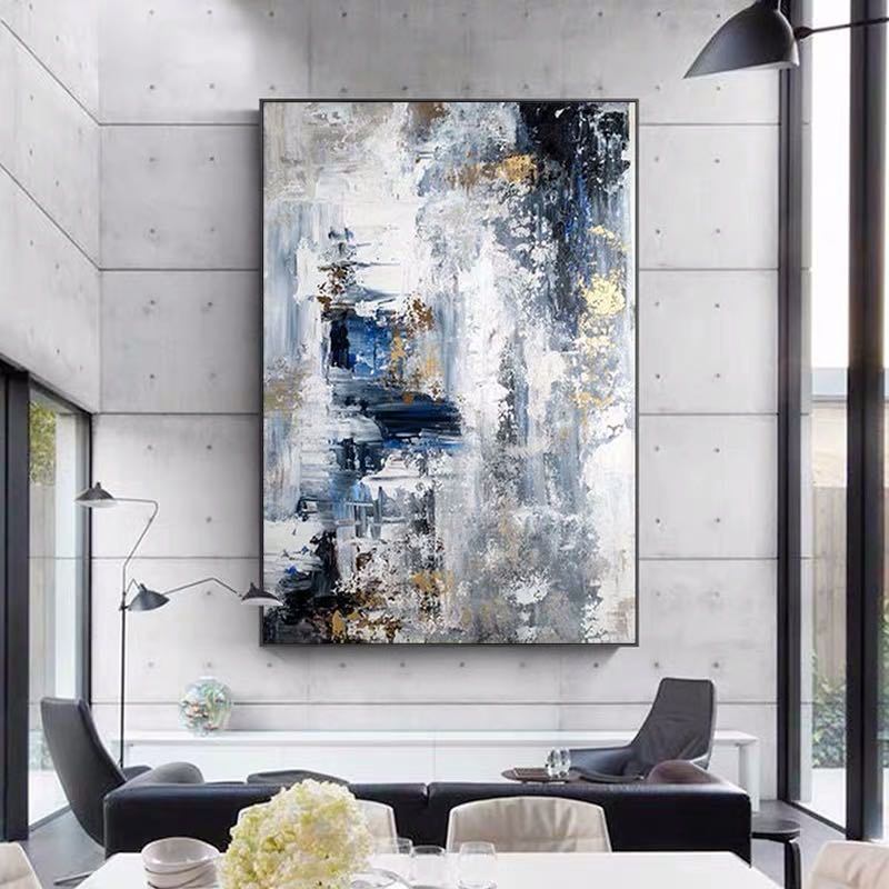 100% Hand Painted Abstract Blue/White Oil Painting