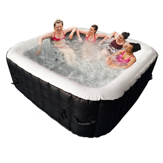 Square Inflatable Jetted Hot Tub with Cover - 6 Person - 250 Gallon - Black and White