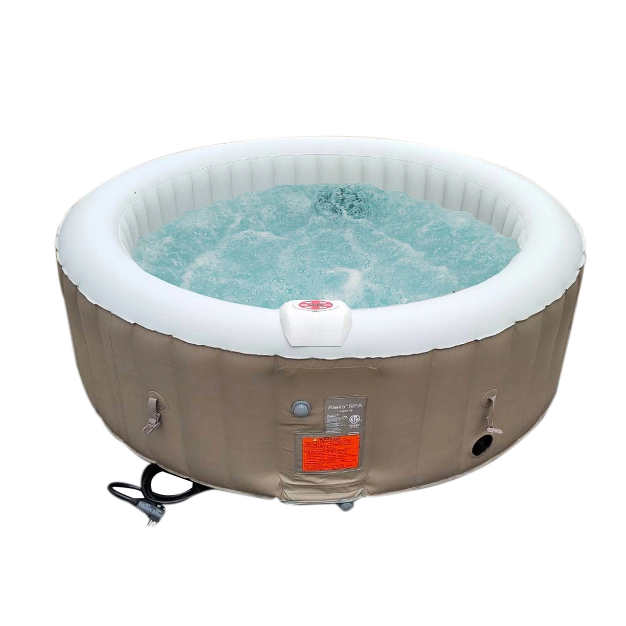 Round Inflatable Jetted Hot Tub with Cover - 6 Person - 265 Gallon - Brown