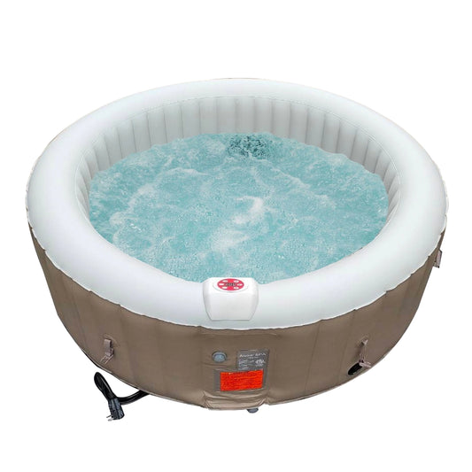 Round Inflatable Jetted Hot Tub with Cover - 6 Person - 265 Gallon - Brown