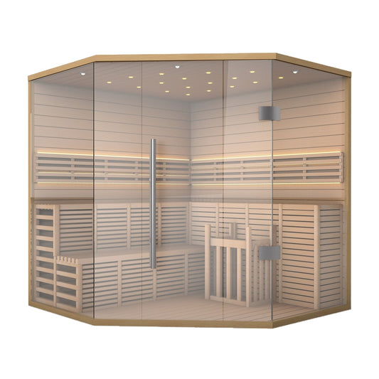 Canadian Hemlock Luxury Indoor Wet Dry Sauna with LED Lights - 6 kW ETL Certified Heater - 5 to 6 Person