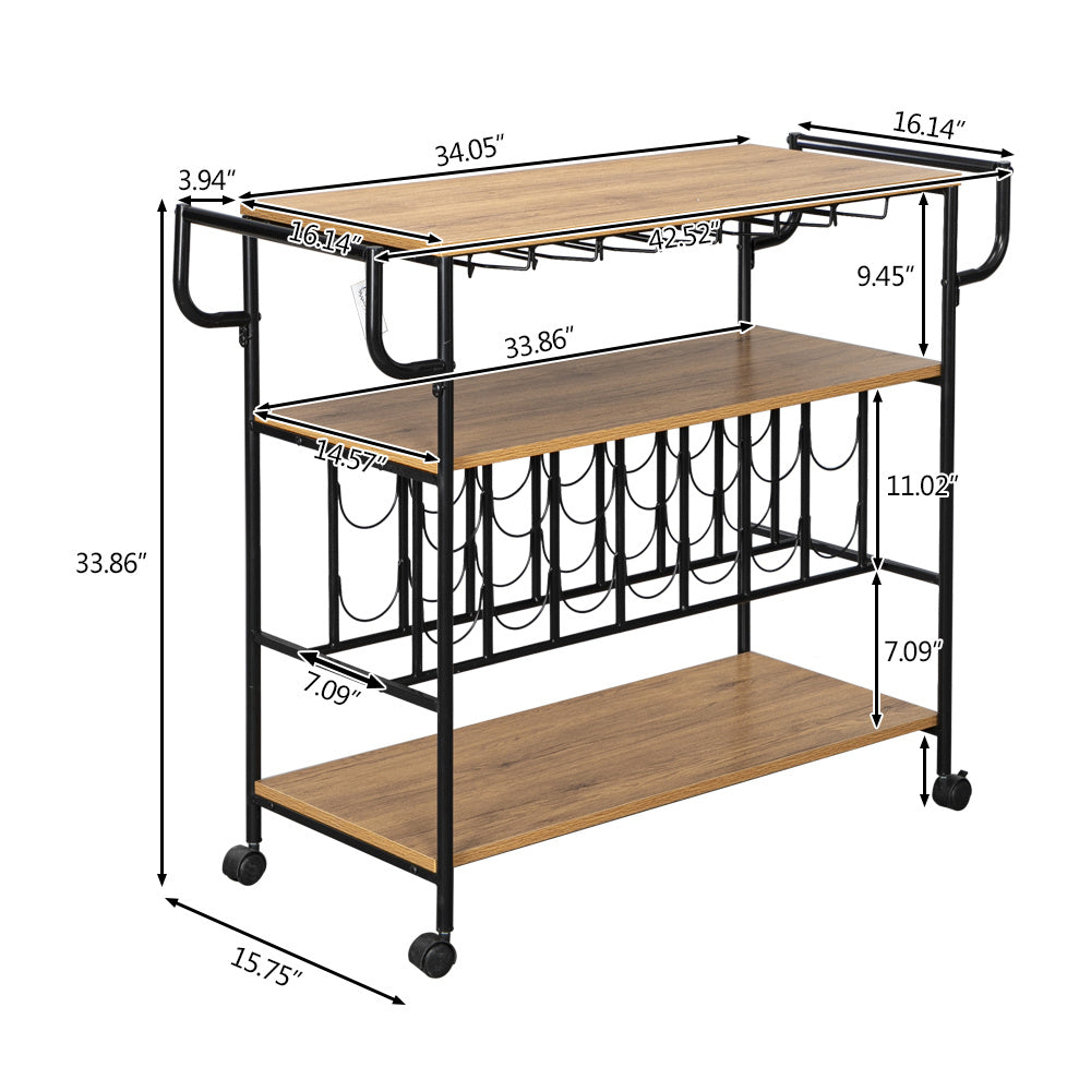 3 Shelf Mobile Wine Cart