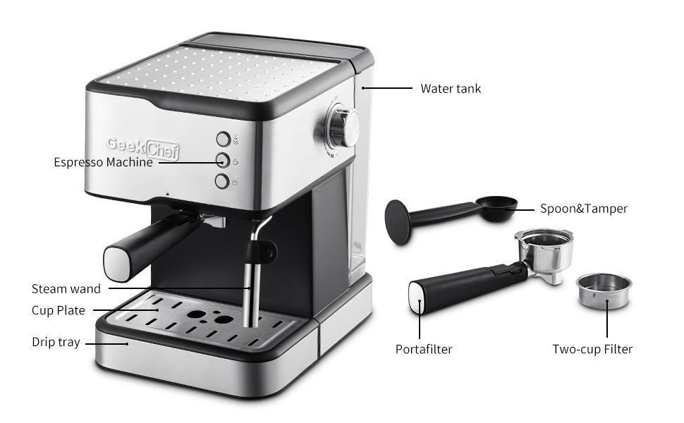 20 Bar Espresso Maker w/ 950W Detachable frothing nozzle