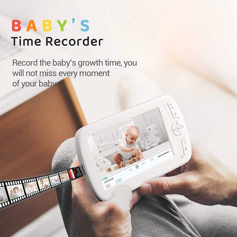 360° PTZ Remote 1080P 5"LCD Screen Video Baby Monitor With Night Vision