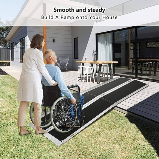 Bosonshop 6' Lightweight Aluminum Folding Portable Walled PVC Carpeted Wheelchair Ramp