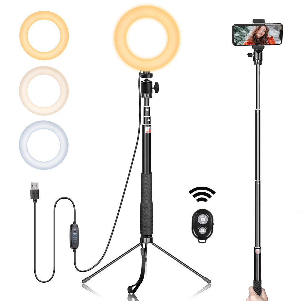 6 inch Ring Light w/ Gimbal Iron Metal Bracket Selfie Stick & Bluetooth Set