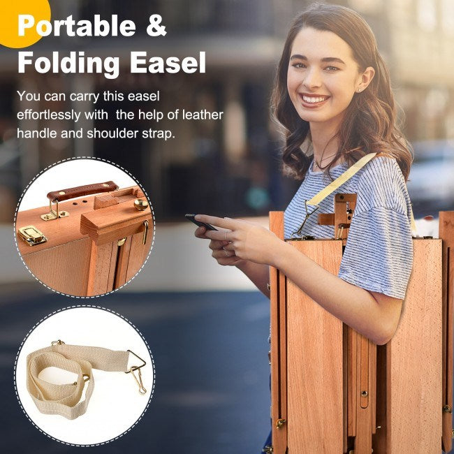 Tripod Folding French Wooden Easel with Sketch Box