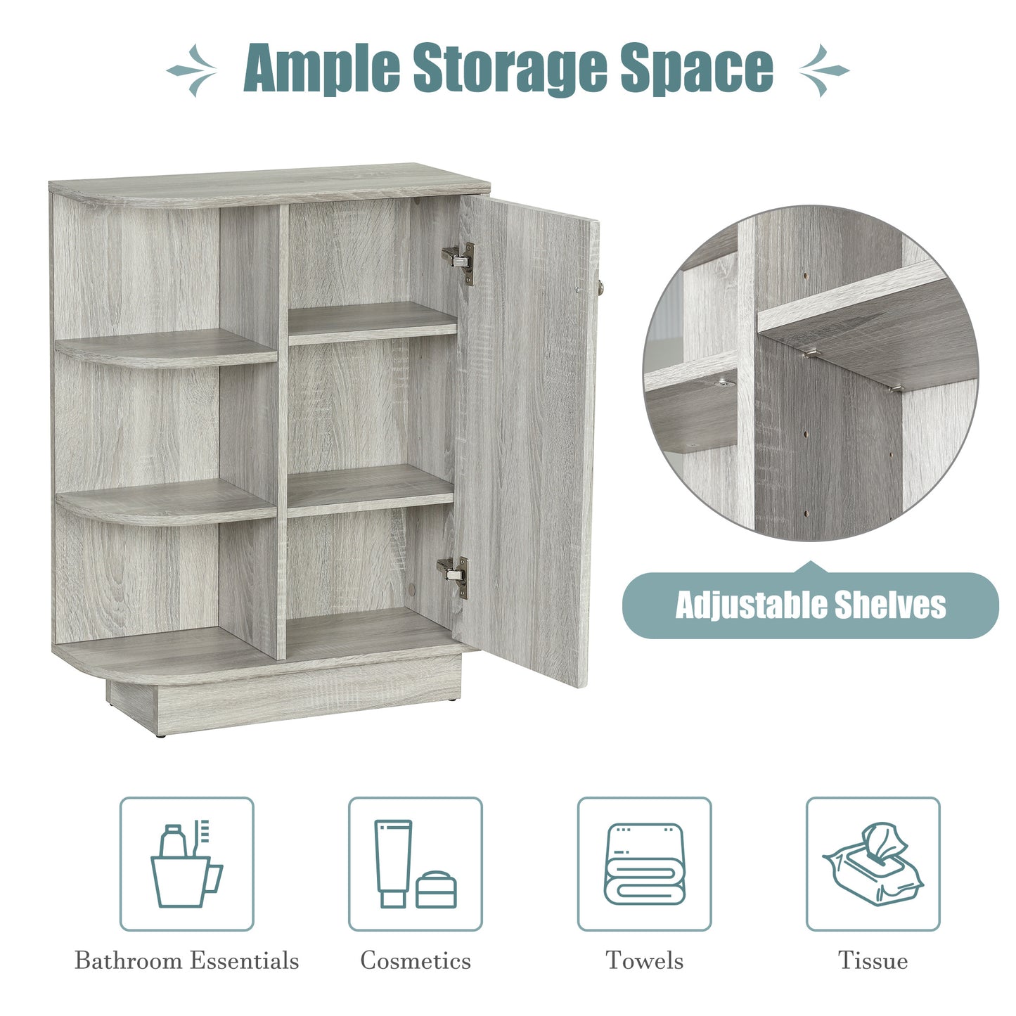 Open Style Shelf Cabinet w/ Adjustable Plates (Gray/Oak)