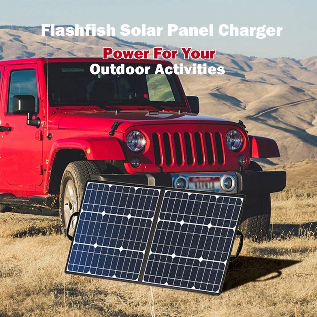 Flashfish Foldable Solar Charger with 5V USB 18V DC Output (Compatible with Portable Generator, Smartphones, Tablets and More)