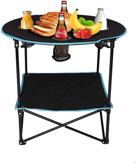 Bosonshop Folding Table w/Cup Holders and Carry Bag (Black & Blue)