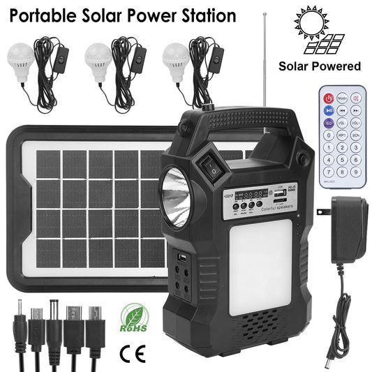 Portable Solar Power Station w/ Backup Power Bank & 3 Lighting Bulbs