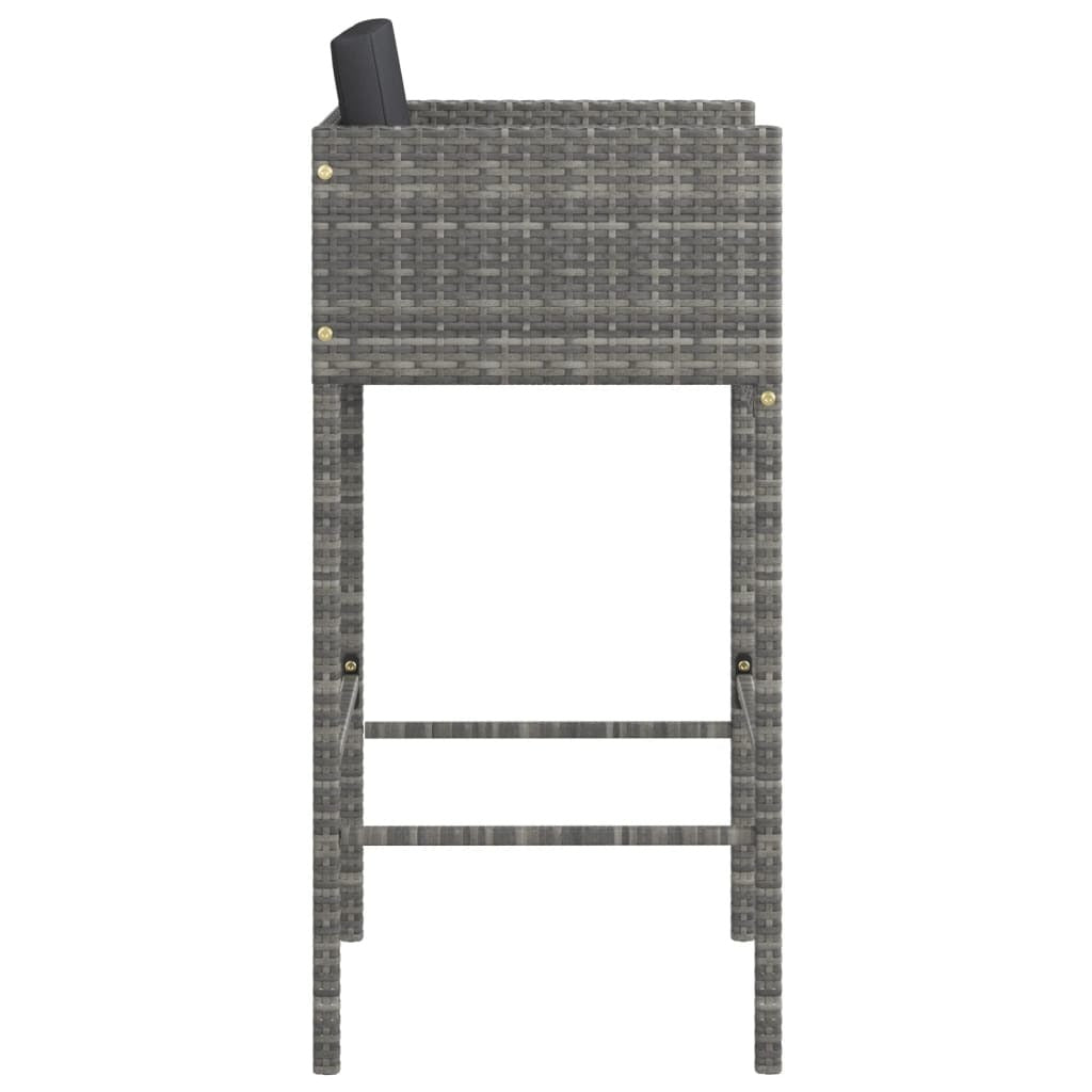 Bar Stools 4 pcs with Cushions Gray Poly Rattan