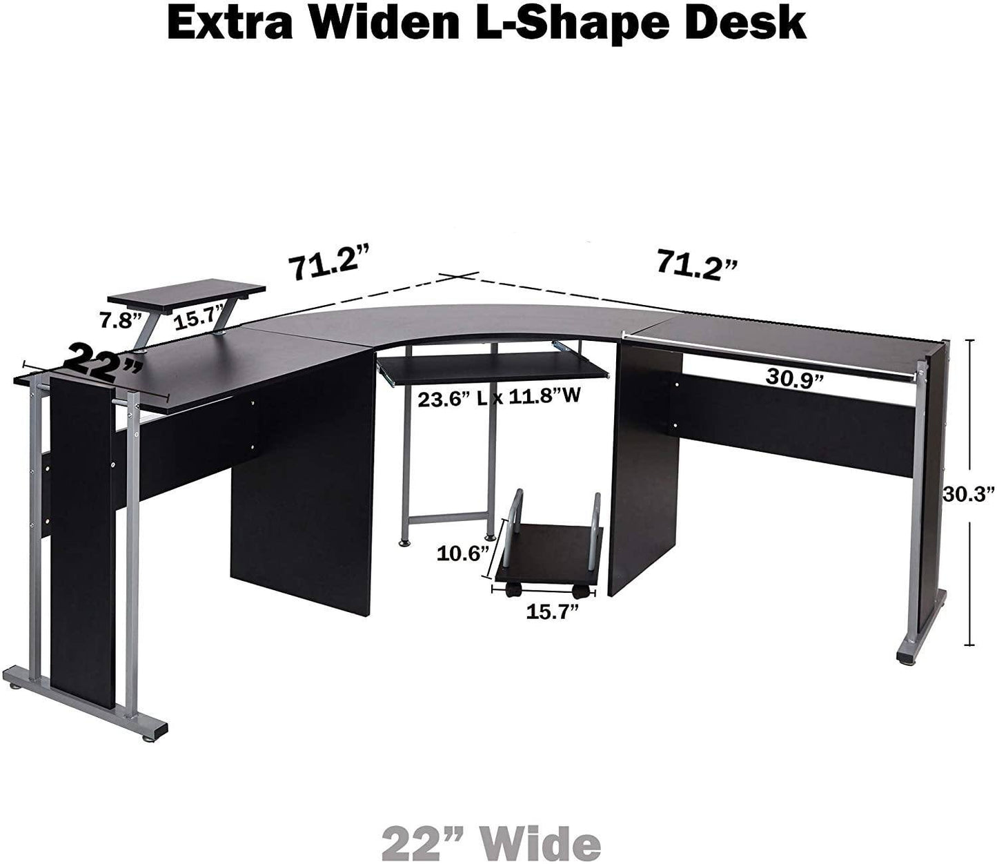 71" L-Shaped Gaming Desk -Wide Wood Curved Corner Workstation