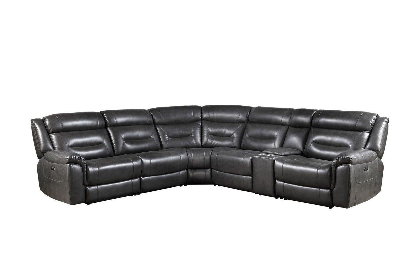 Sectional Sofa (Power Motion), Dark Grey Leather-Aire (6 Seats)