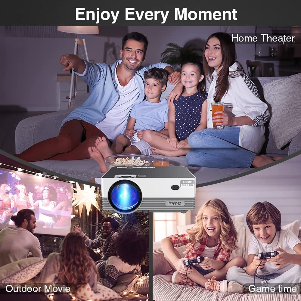 MOOKA Native 1080P WiFi Bluetooth 4K Projectors 8500L Video Movie Theater Home