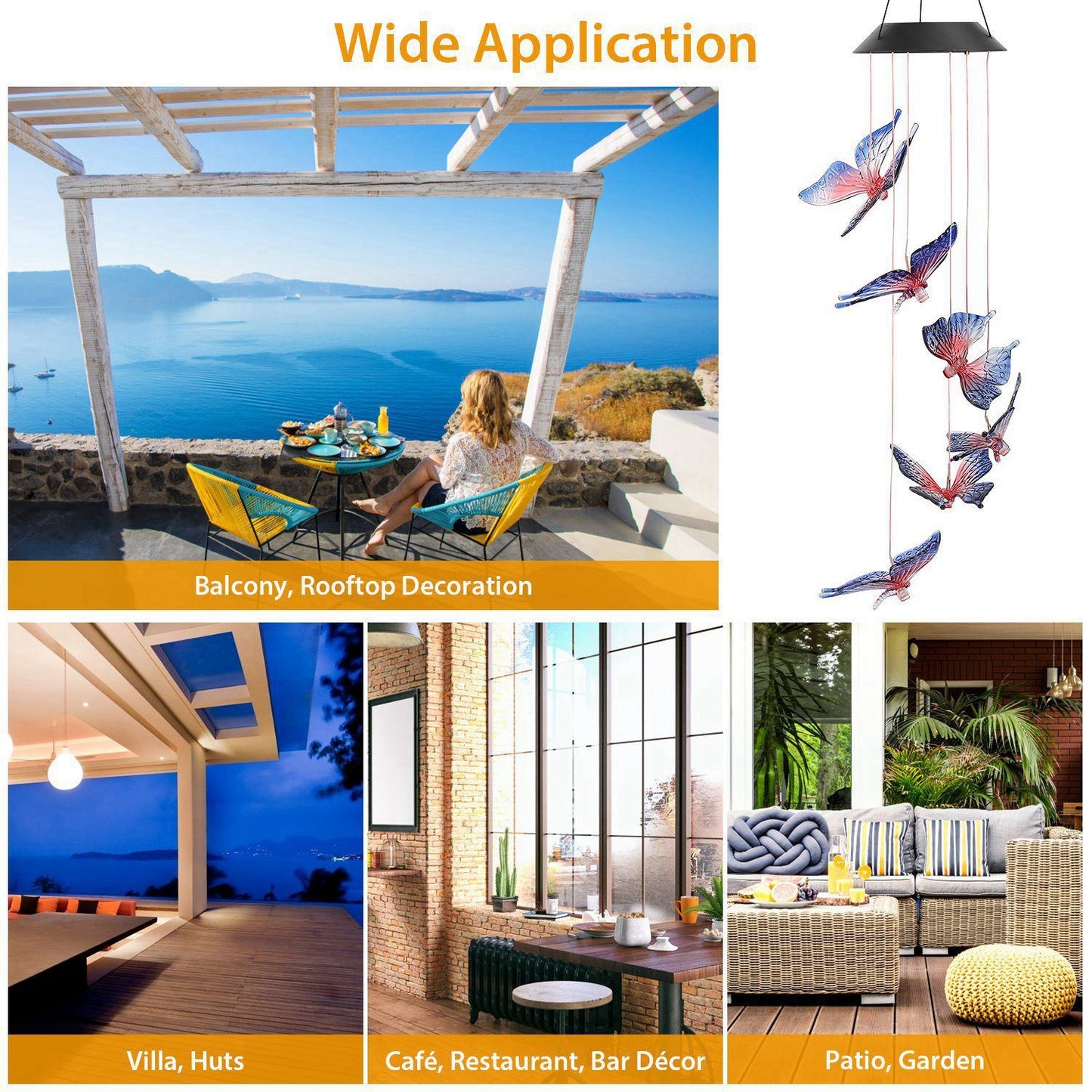 Solar LED Color Changing  Butterfly Wind Chimes