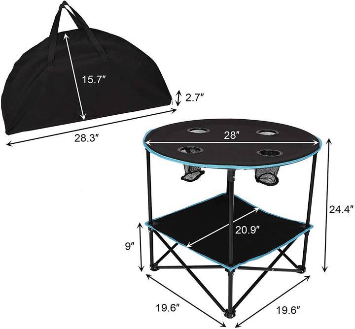 Bosonshop Folding Table w/Cup Holders and Carry Bag (Black & Blue)