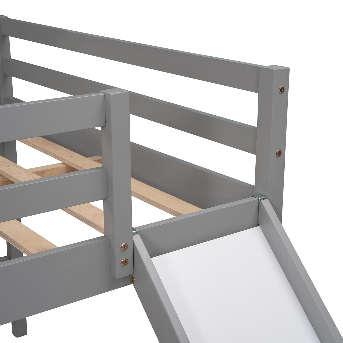 Full Size L-Shaped Loft Bed with Built-in Ladders and Slide