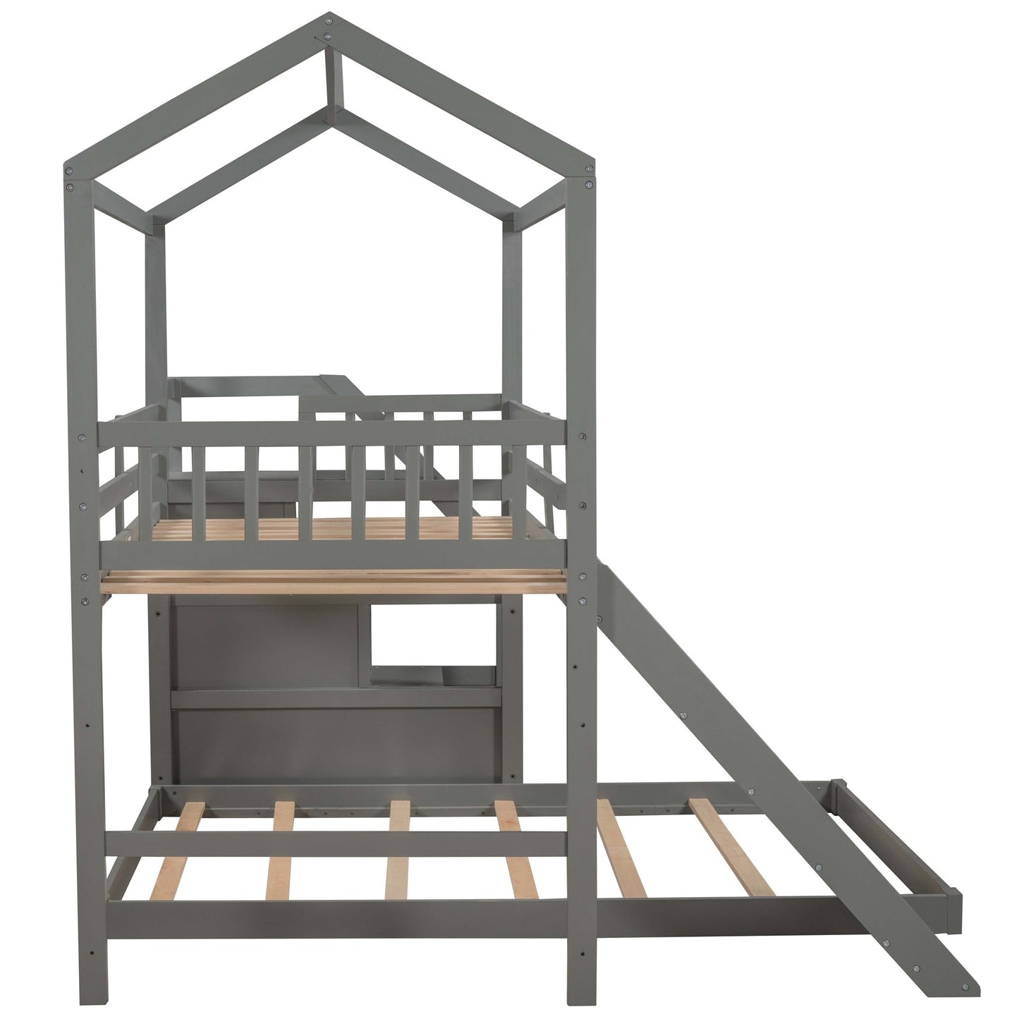 Twin over Full Sized Bunk Bed w/ Convertible Slide & Storage Staircase