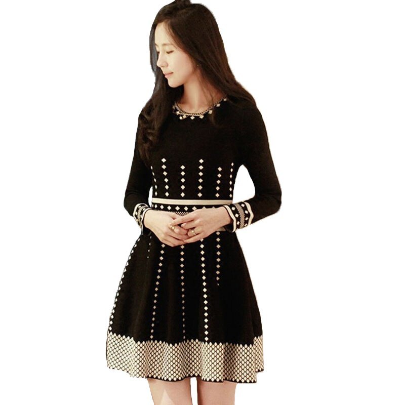 Spring Autumn Women's Pleated Black Mini Dresses