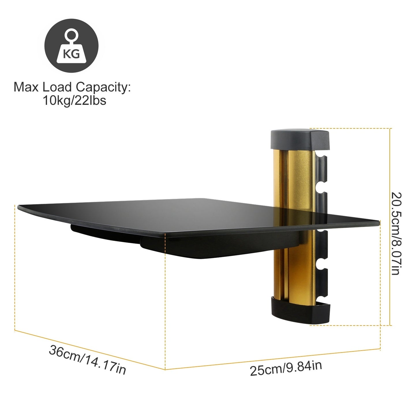 Floating Wall Mounted Tempered Glass Shelf