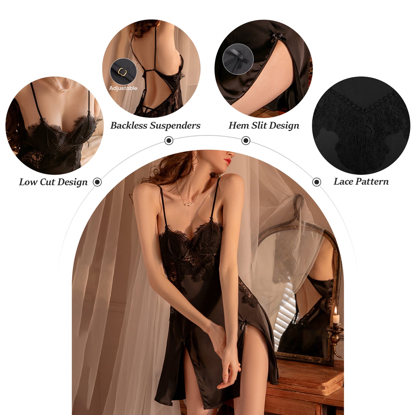 Women's Lingerie Nightdress Lace Pattern (Backless)