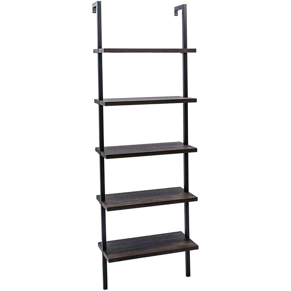 5-Shelf Wood Ladder Bookcase with Metal Frame