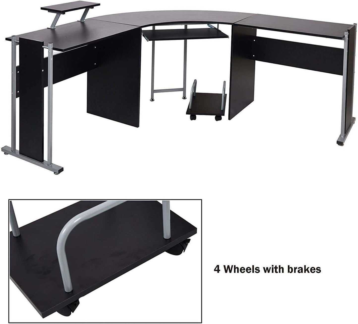 71" L-Shaped Gaming Desk -Wide Wood Curved Corner Workstation