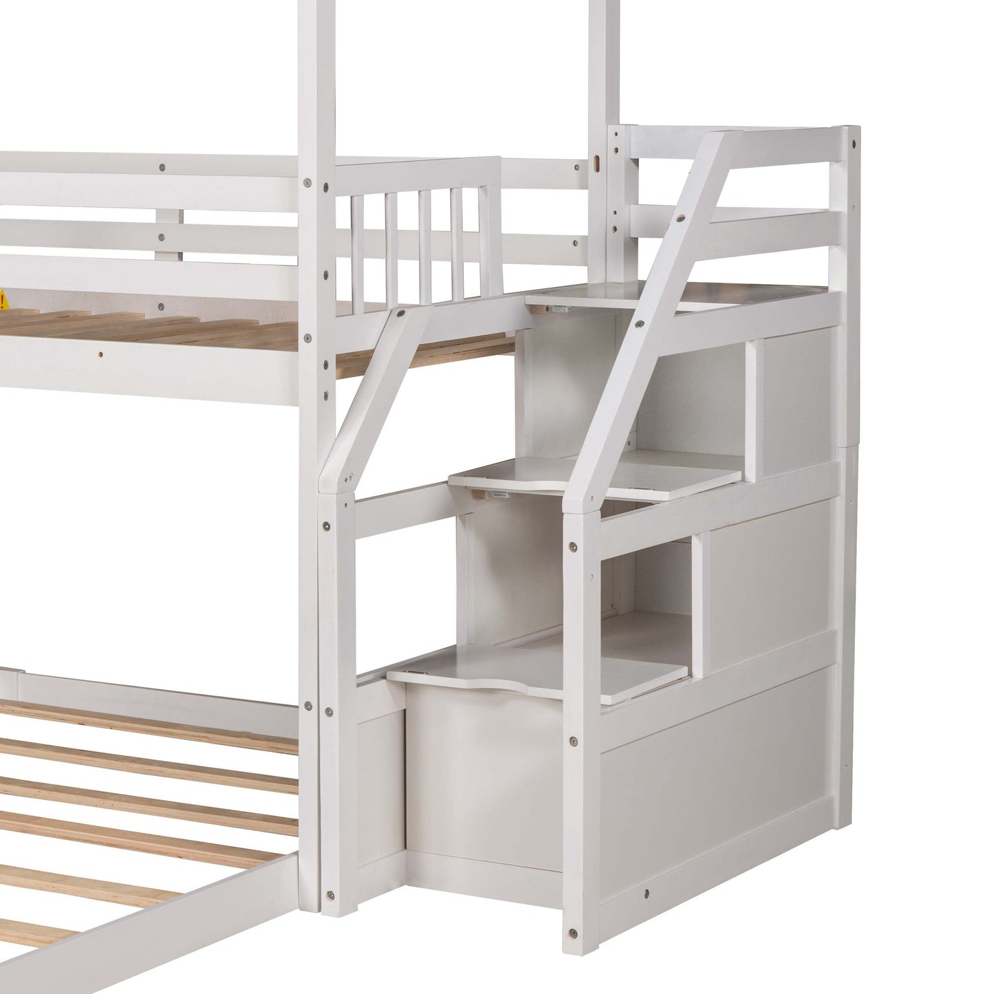 Twin over Full Sized Bunk Bed w/ Convertible Slide & Storage Staircase