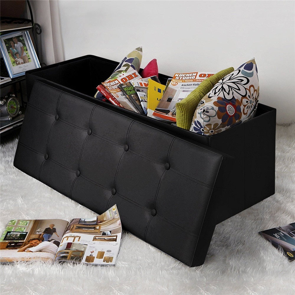 43 In. Faux Leather Folding Storage Ottoman