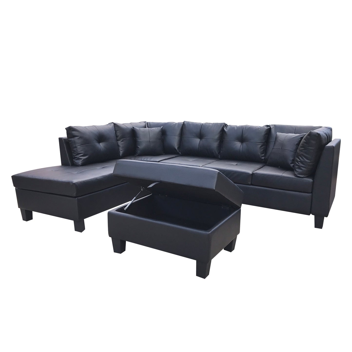 Three Piece Sectional Sofa w/ Chaise lounge and Storage Ottoman