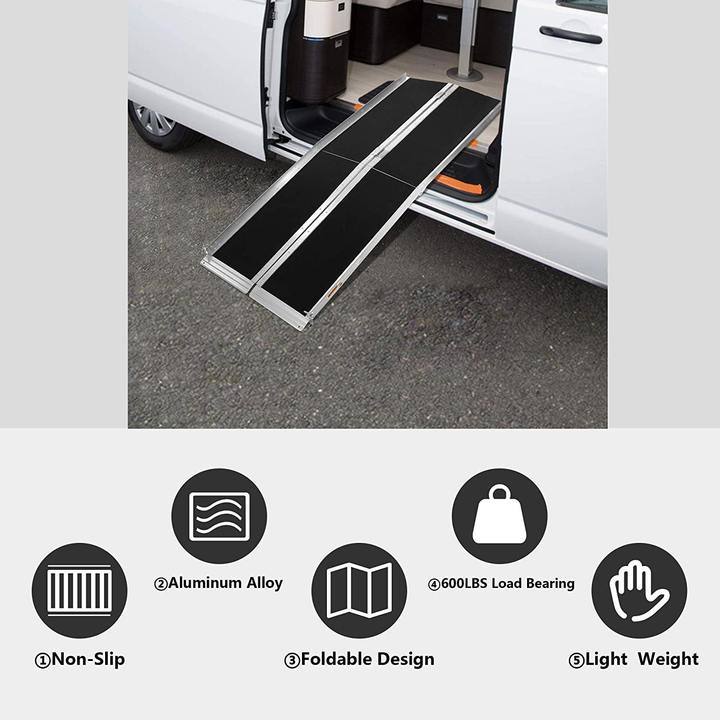 Bosonshop 6' Lightweight Aluminum Folding Portable Walled PVC Carpeted Wheelchair Ramp