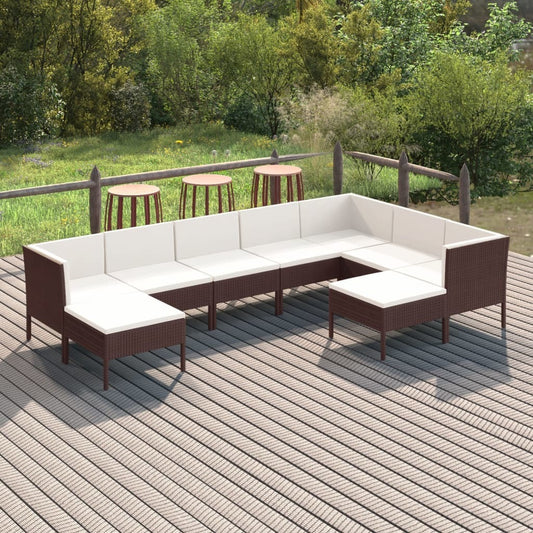 9 Piece Patio Lounge Set with Cushions Poly Rattan Brown