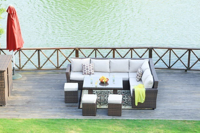 7-Piece Outdoor Rattan/Wicker Sofa Set, Brown (DC)