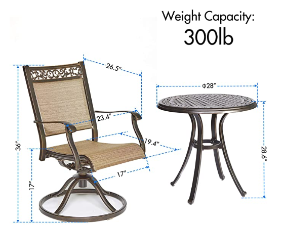 3 Piece Bistro Set, Cast Aluminum Dining Table Swivel Rocker Chairs Outdoor Patio Furniture