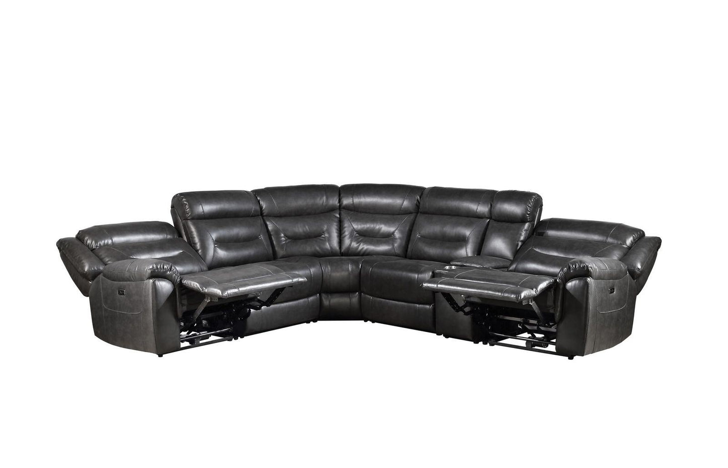 Sectional Sofa (Power Motion), Dark Grey Leather-Aire (6 Seats)