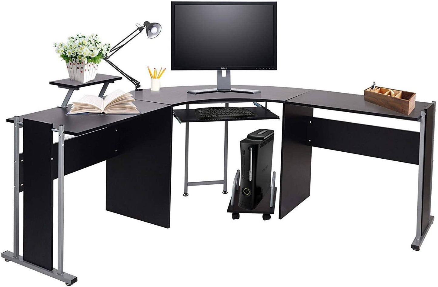 71" L-Shaped Gaming Desk -Wide Wood Curved Corner Workstation