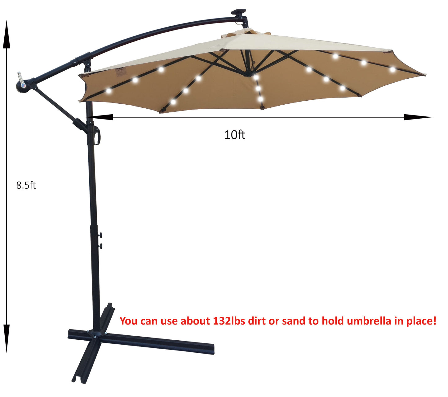 Tan 10 ft Outdoor Patio Umbrella w/ Solar Powered LED Lighted Sun Shade