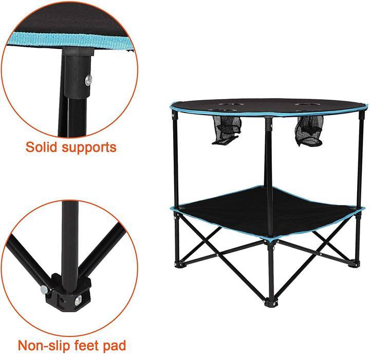 Bosonshop Folding Table w/Cup Holders and Carry Bag (Black & Blue)