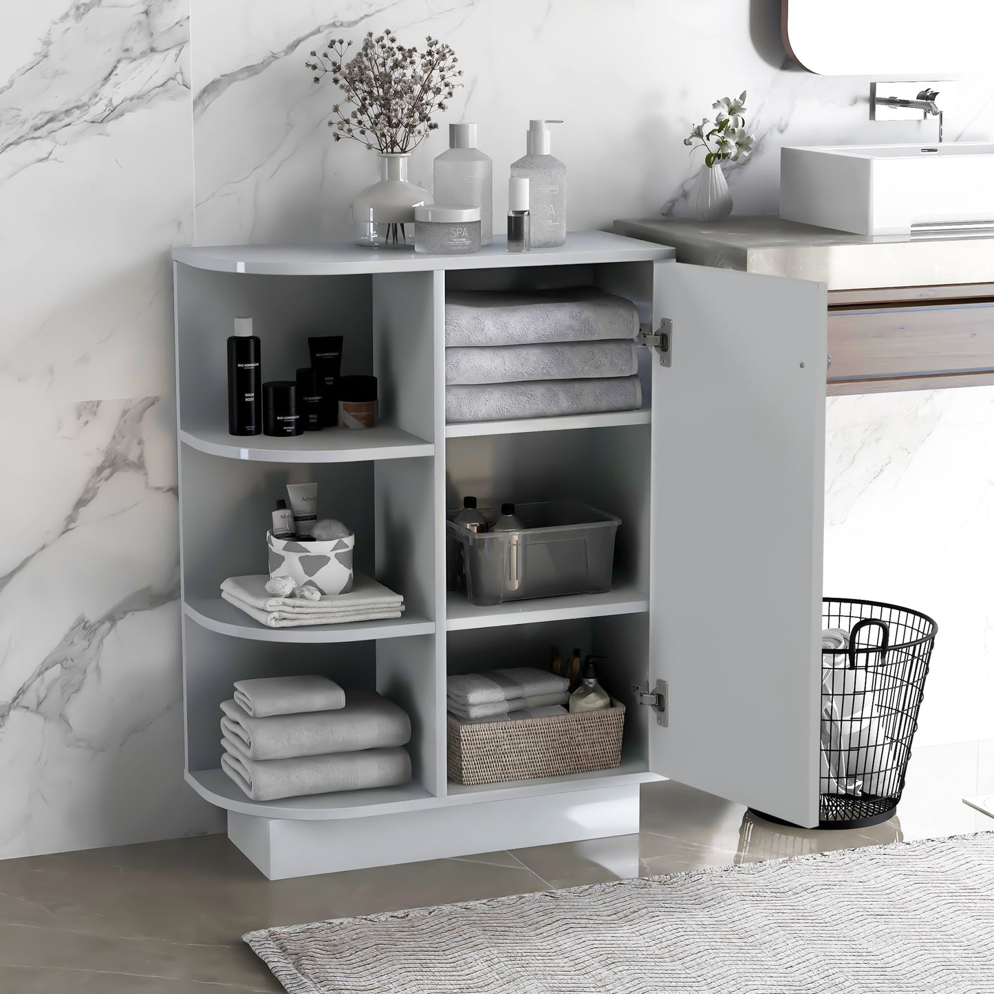 Open Style Shelf Cabinet w/ Adjustable Plates (Gray/Oak)