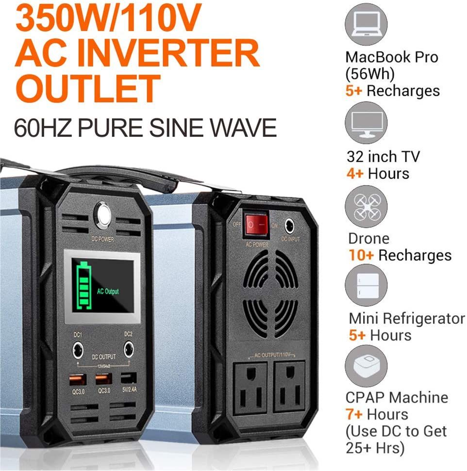 300W Solar Generator, FlashFish 60000mAh Portable Power Station, CPAP Battery Recharged by Solar Panel/Wall Outlet/Car, 110V AC Out/DC 12V /QC USB Ports for CPAP Camp Travel