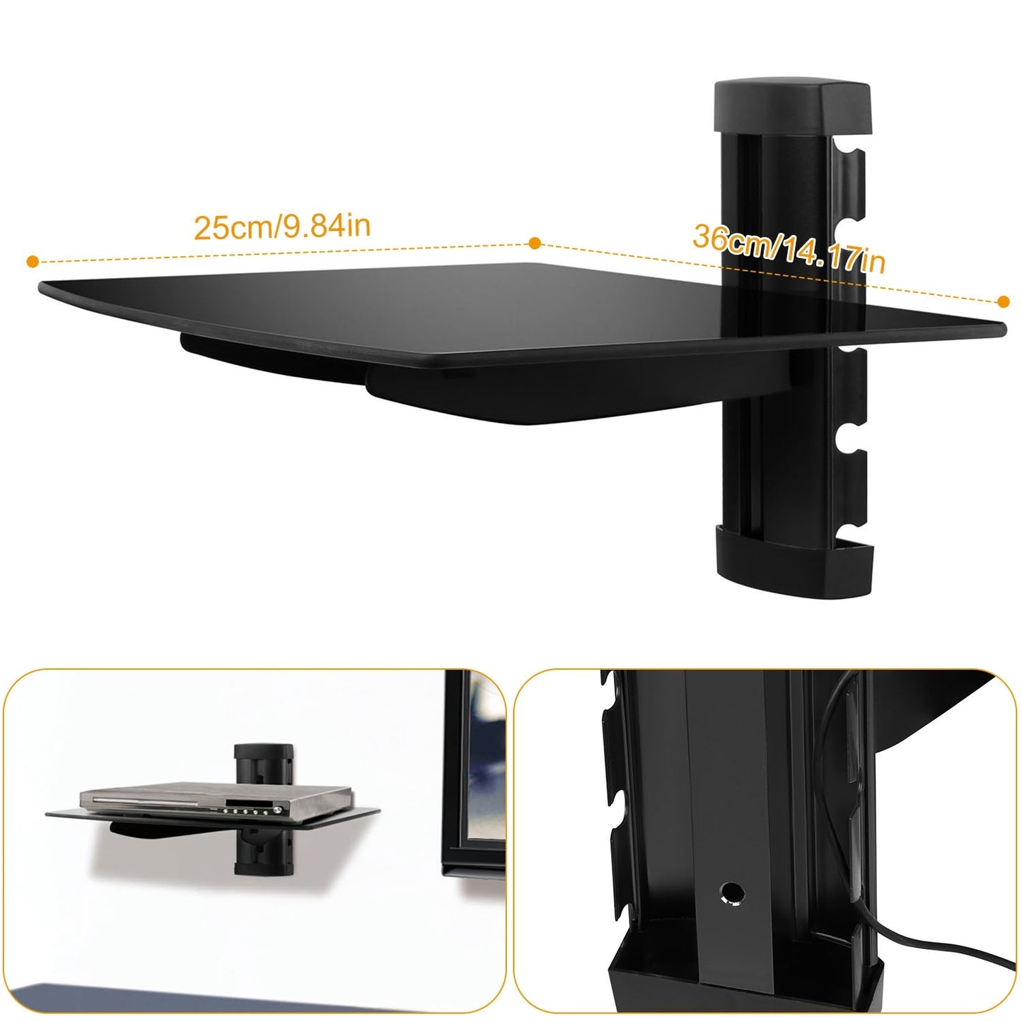 Floating Wall Mounted Tempered Glass Shelf