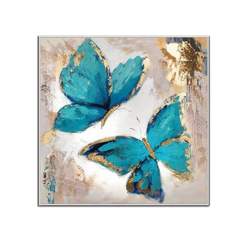 100% Handmade Abstract Oil Painting Top Selling Wall Art Modern Minimalist Blue Color Butterfly Picture