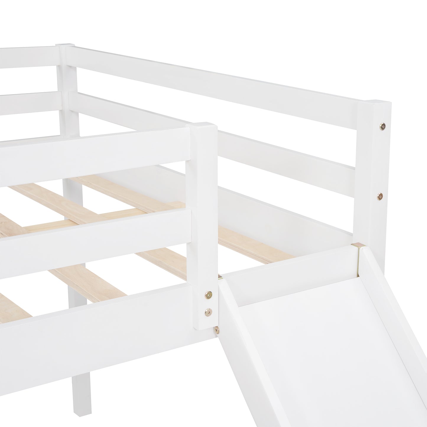 Full Size L-Shaped Loft Bed with Built-in Ladders and Slide