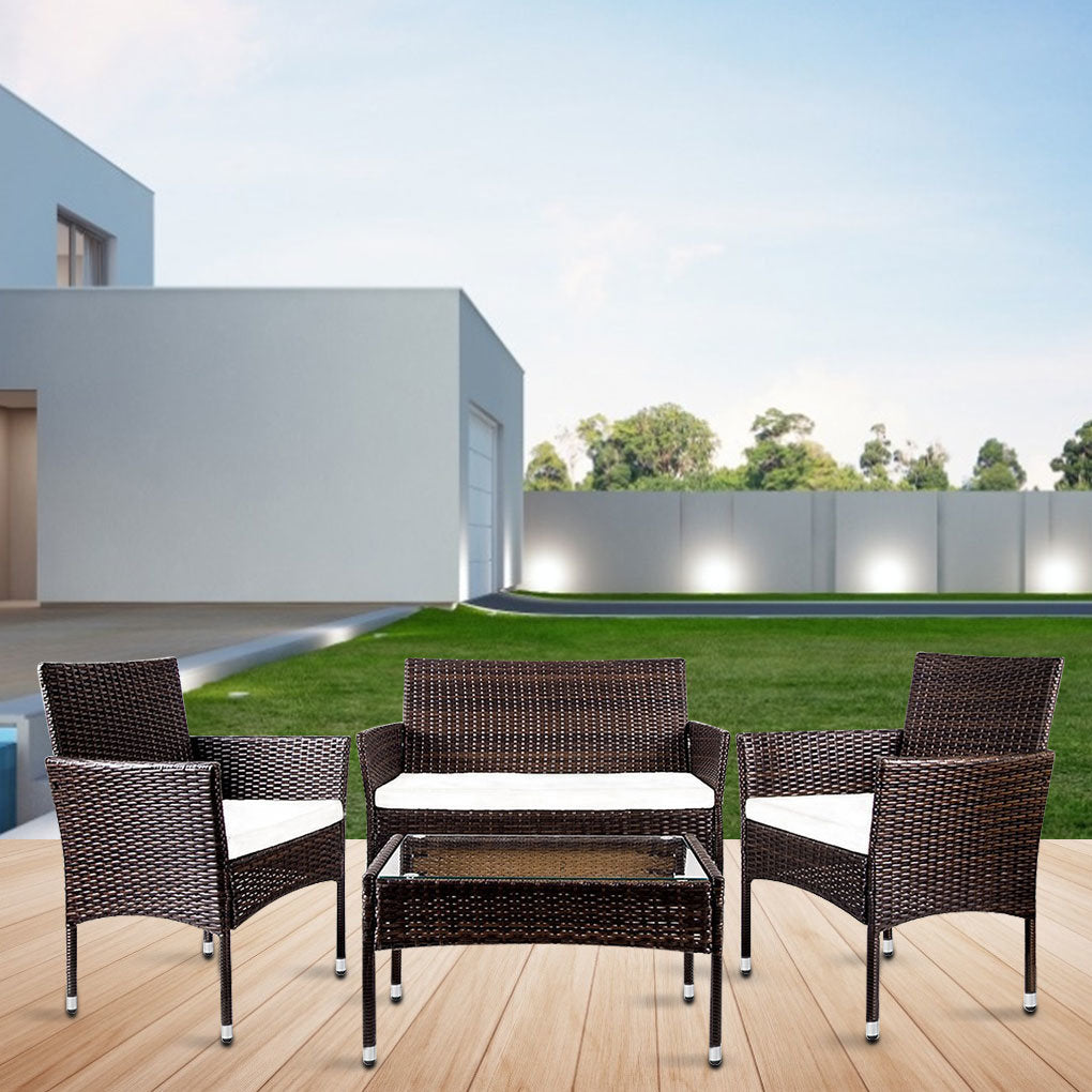 4 PCS Outdoor Garden Rattan Patio Furniture Set