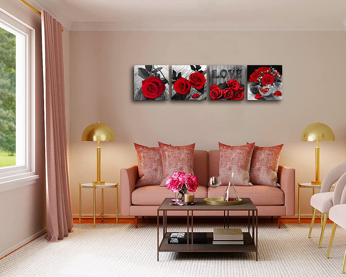 Canvas Wall Art Red Rose Canvas Print  (4 Pieces)