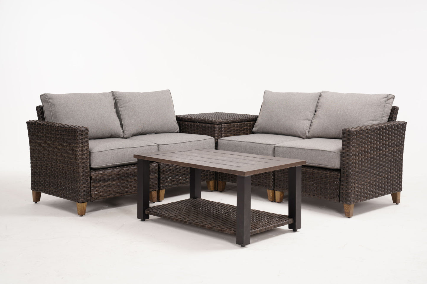 Grand Patio All-Weather Outdoor Sectional Sofa w/ Coffee Table (5/6 PCS)- Brown