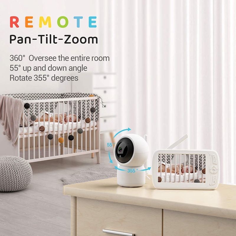 360° PTZ Remote 1080P 5"LCD Screen Video Baby Monitor With Night Vision