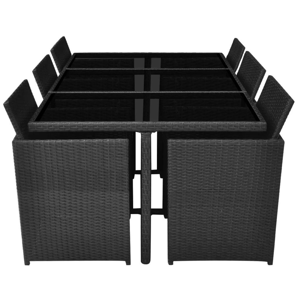 11 Piece Outdoor Dining Set with Cushions Poly Rattan Black